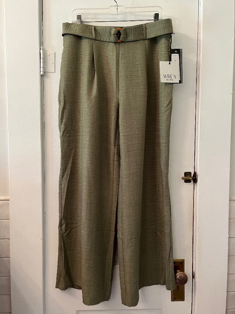 Wren New York High-waisted Flowy Wide Leg Pants, Size L, Olive Green